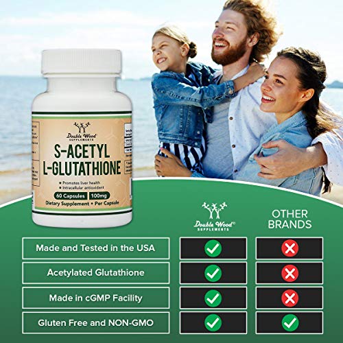 S-Acetyl L-Glutathione Capsules - 100mg, Manufactured and Tested in The USA, 60 Count - Maple Wellness Supplements