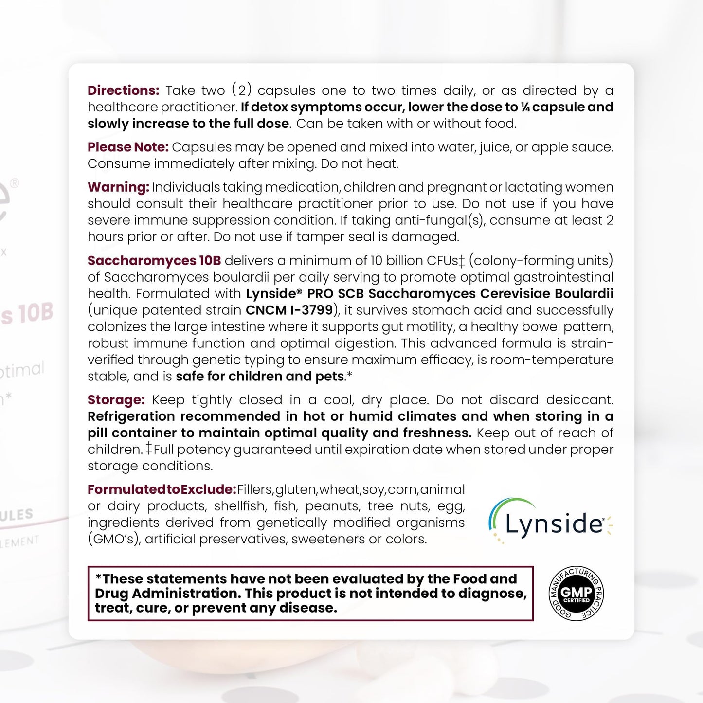 Saccharomyces Boulardii Probiotics 10 Billion CFU Made in USA | No Fillers Patented Strain: Lynside CNCM I-3799 Probiotics for Men and Women - Maple Wellness Supplements