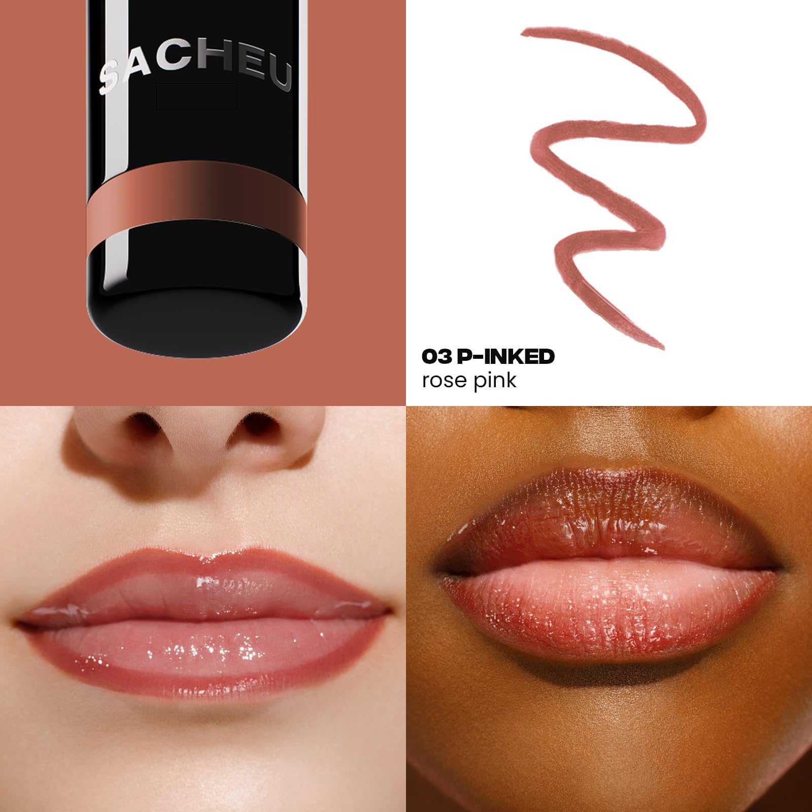 Sacheu Lip Liner STAY-N Peel Off Lip Stain — Long Lasting Waterproof Lip Tint with Hyaluronic Acid & Vitamin E — Transfer Proof Matte Finish, Vegan & Cruelty-Free (p-INKED) - Maple Wellness Supplements