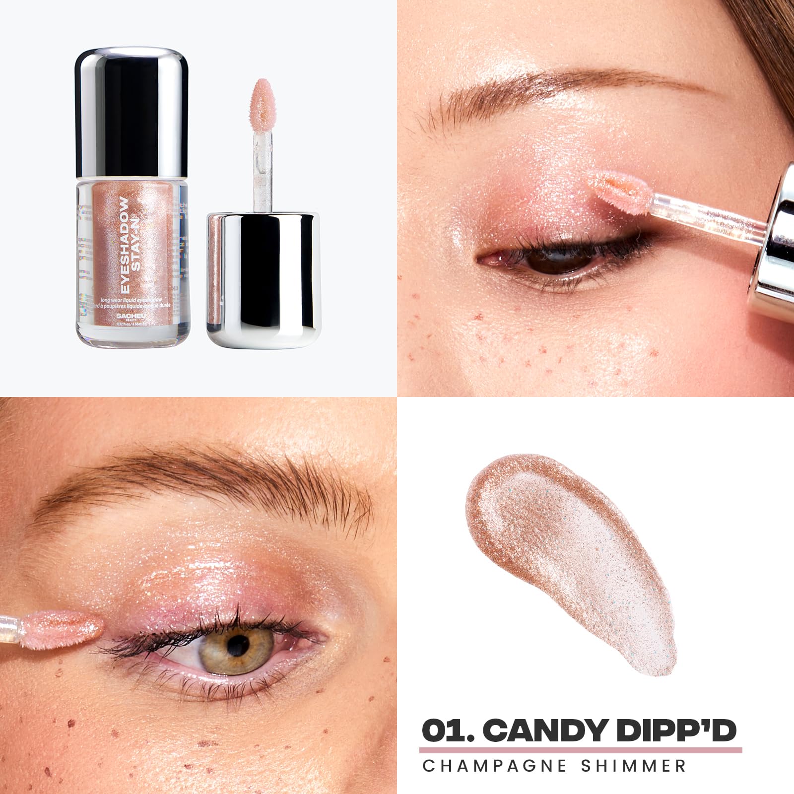 Sacheu Liquid Eyeshadow STAY-N Longwear Eye Makeup — Buildable Highly Pigmented & Blendable Eye Shadow Cream in Matte & Shimmer Finishes, Candy Dipp’d - Maple Wellness Supplements