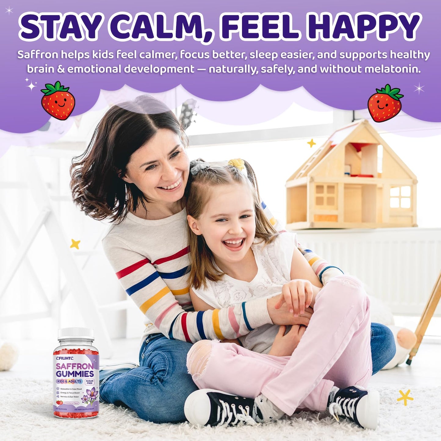Saffron Gummies for Kids & Adults, 20-in-1 Saffron Supplements with 88.5mg Saffron Extract, B6, B12, C, D3, Magnesium for Calm, Focus, Nerve, Sugar Free, Vegan - Maple Wellness Supplements