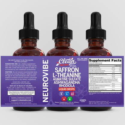 Saffron Supplements Liquid Drops L-Theanine Agmatine Sulfate Ashwagandha Magnesium Glycinate B6 Magnesium Stress Relief Mood Support 5-HTP GABA Supplement Vitamin D 4oz by Clean Nutra - Maple Wellness Supplements