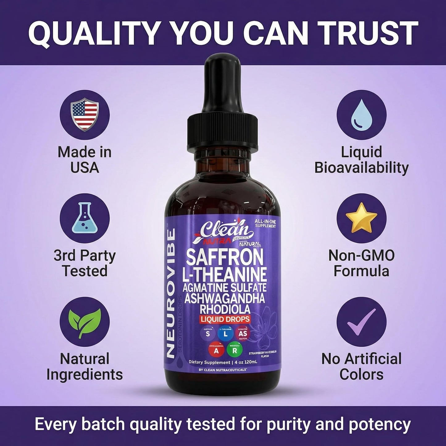 Saffron Supplements Liquid Drops L-Theanine Agmatine Sulfate Ashwagandha Magnesium Glycinate B6 Magnesium Stress Relief Mood Support 5-HTP GABA Supplement Vitamin D 4oz by Clean Nutra - Maple Wellness Supplements