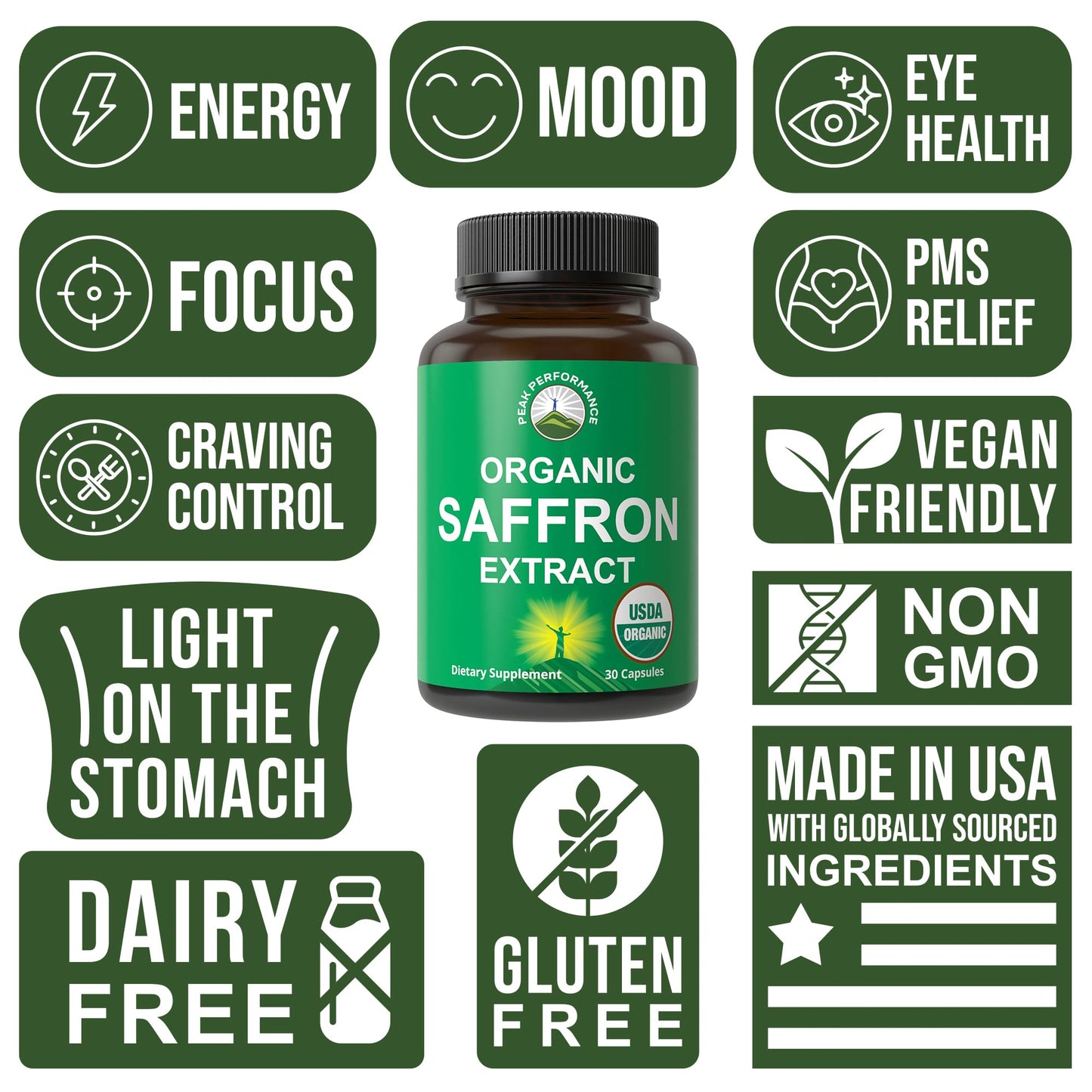 Saffron Supplements - USDA Organic Saffron Extract Capsules for Women, Men, and Kids. with Organic Prebiotic Fiber Instead of Filler. Pure and Natural for Mood, Brain, Focus, Cravings, PMS - Maple Wellness Supplements