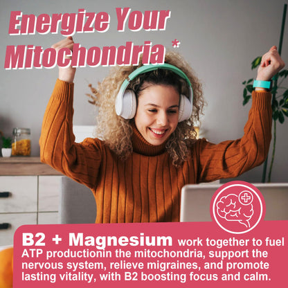 Safgumjel Vitamin B2 Gummies | Riboflavin 400mg with Magnesium & CoQ10 for Migraine Relief & Headache Relief | Sugar Free, Vegan, Strawberry Flavor, 60 Count - Maple Wellness Supplements
