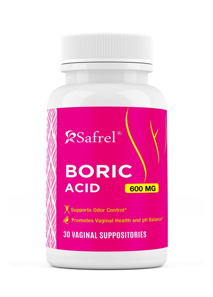 Safrel Boric Acid Vaginal Suppositories - 100% Pure Made in USA - Intimate Health Support, Vaginal Health and pH, Odor Control (30 Count) - Maple Wellness Supplements