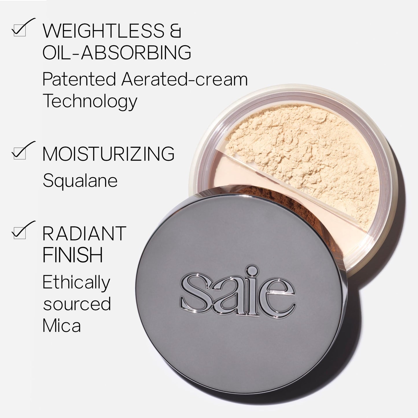Saie Airset Radiant Loose Setting Powder - Weightless Face Powder to Set, Smooth + Diffuse Face Makeup - Formulated with Hydrating Squalane - Translucent (0.14 oz) - Maple Wellness Supplements