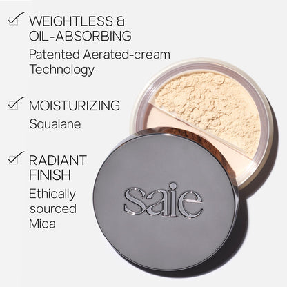 Saie Airset Radiant Loose Setting Powder - Weightless Face Powder to Set, Smooth + Diffuse Face Makeup - Formulated with Hydrating Squalane - Translucent (0.14 oz) - Maple Wellness Supplements