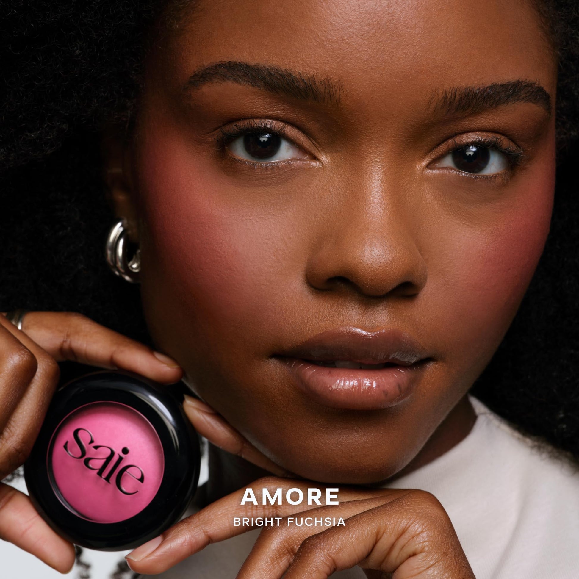 Saie Blush & Brush Duo - SuperSuede Baked Blush in Amore (.01 oz) & Powder Blush Brush - Talc-Free, Moisturizing Blush with Vegan, Fluffy Brush for Seamless Application - Maple Wellness Supplements