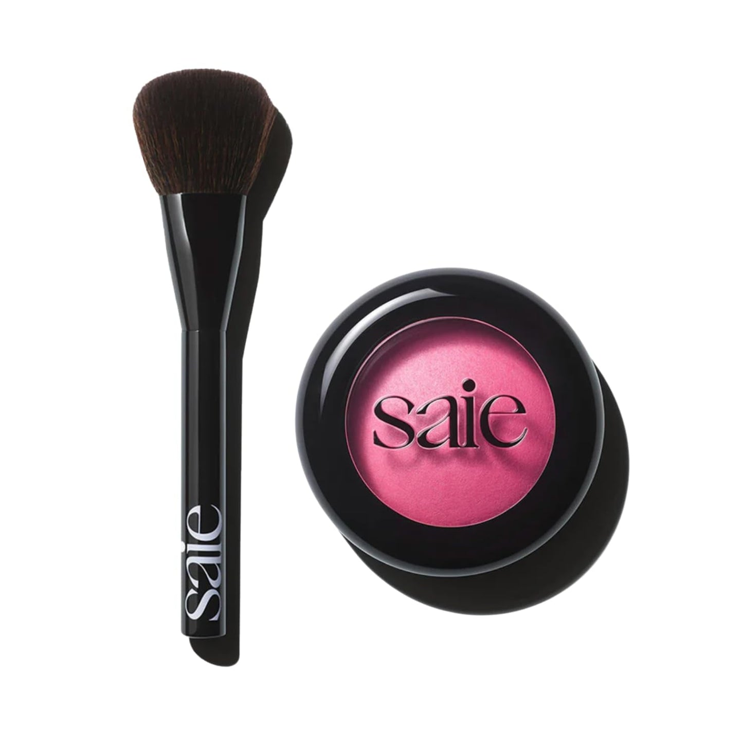 Saie Blush & Brush Duo - SuperSuede Baked Blush in Amore (.01 oz) & Powder Blush Brush - Talc-Free, Moisturizing Blush with Vegan, Fluffy Brush for Seamless Application - Maple Wellness Supplements