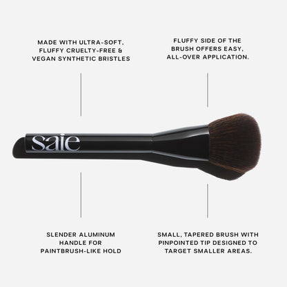 Saie Blush & Brush Duo - SuperSuede Baked Blush in Amore (.01 oz) & Powder Blush Brush - Talc-Free, Moisturizing Blush with Vegan, Fluffy Brush for Seamless Application - Maple Wellness Supplements