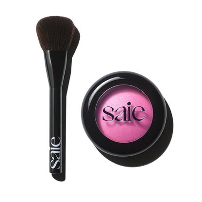 Saie Blush & Brush Duo - SuperSuede Baked Blush in Bella (.01 oz) & Powder Blush Brush - Talc-Free, Moisturizing Blush with Vegan, Fluffy Brush for Seamless Application - Maple Wellness Supplements