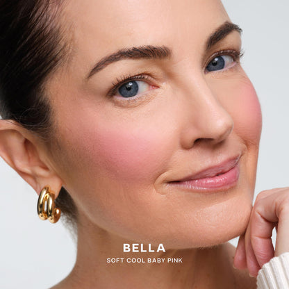 Saie Blush & Brush Duo - SuperSuede Baked Blush in Bella (.01 oz) & Powder Blush Brush - Talc-Free, Moisturizing Blush with Vegan, Fluffy Brush for Seamless Application - Maple Wellness Supplements