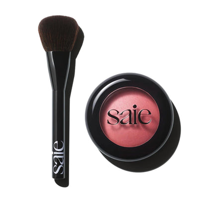 Saie Blush & Brush Duo - SuperSuede Baked Blush in Mia (.01 oz) & Powder Blush Brush - Talc-Free, Moisturizing Blush with Vegan, Fluffy Brush for Seamless Application - Maple Wellness Supplements