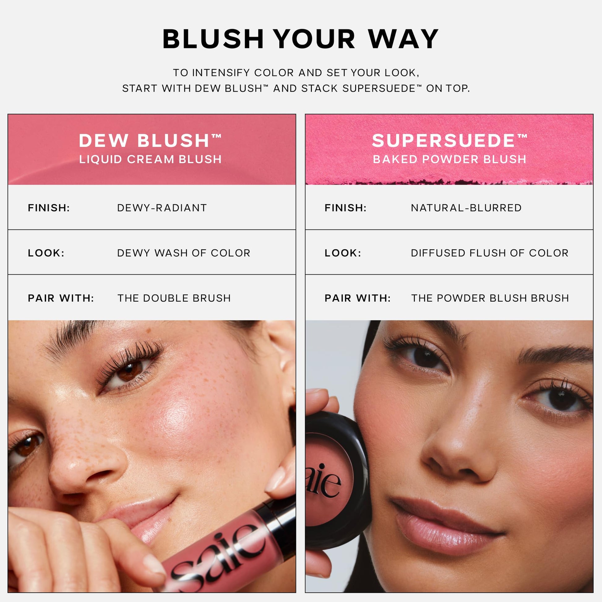 Saie Blush & Brush Duo - SuperSuede Baked Blush in Stella (.01 oz) & Powder Blush Brush - Talc-Free, Moisturizing Blush with Vegan, Fluffy Brush for Seamless Application - Maple Wellness Supplements