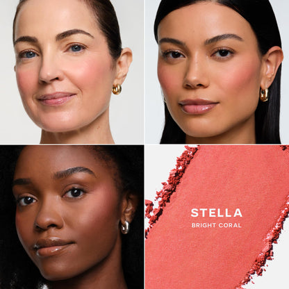 Saie Blush & Brush Duo - SuperSuede Baked Blush in Stella (.01 oz) & Powder Blush Brush - Talc-Free, Moisturizing Blush with Vegan, Fluffy Brush for Seamless Application - Maple Wellness Supplements