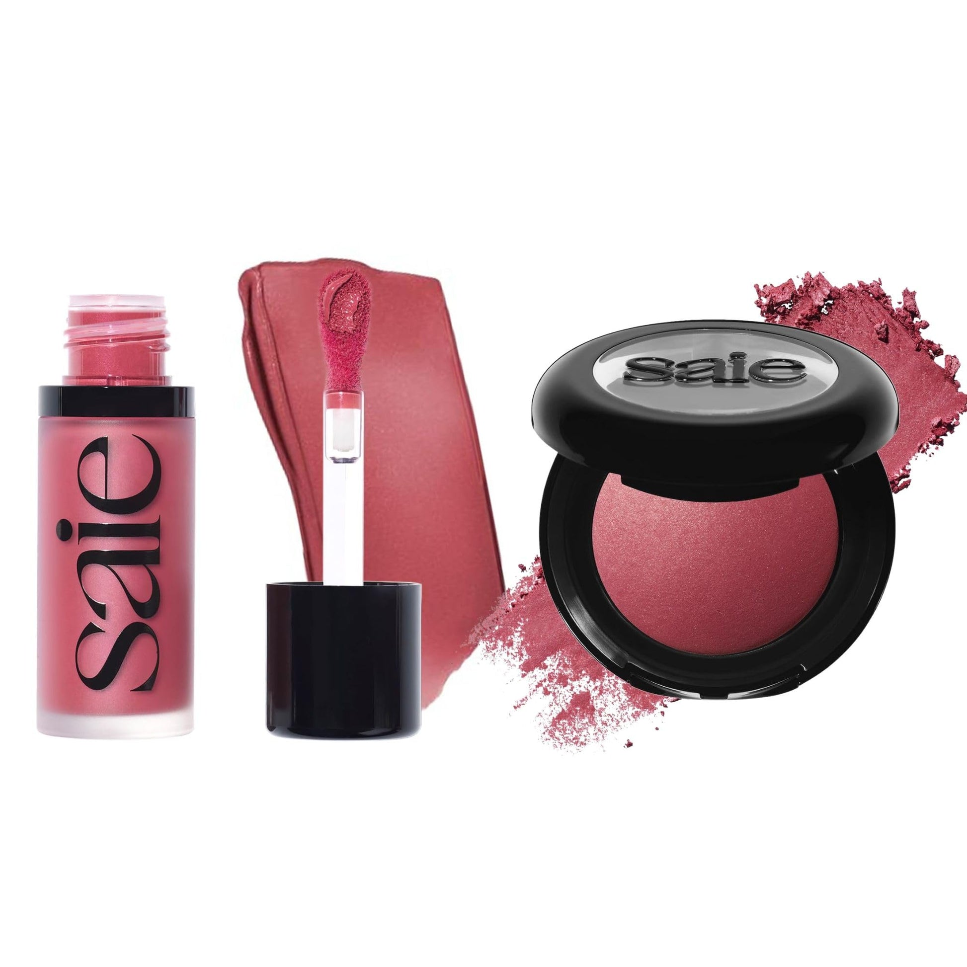 Saie Cheek Flush Duo - Dew Liquid Blush (.40 oz, Dreamy), SuperSuede Baked Powder Blush (.01 oz, Grazie) - Layerable, Skin-Nourishing Blushes for a Seamless Radiant Finish - Maple Wellness Supplements
