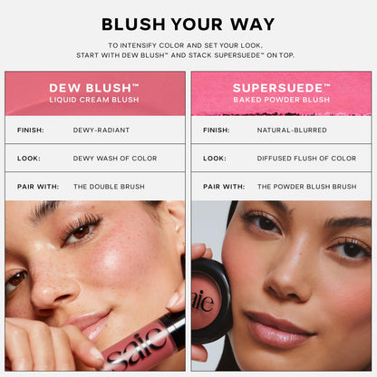 Saie Cheek Flush Duo - Dew Liquid Blush (.40 oz, Flirty), SuperSuede Baked Powder Blush (.01 oz, Amore) - Layerable, Skin-Nourishing Blushes for a Seamless Radiant Finish - Maple Wellness Supplements
