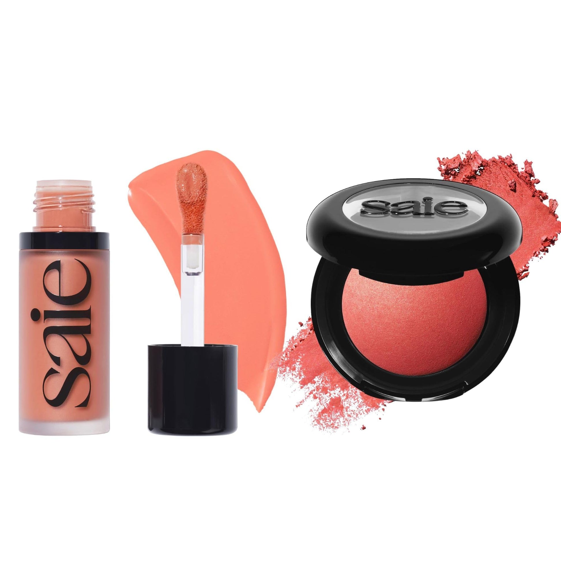 Saie Cheek Flush Duo - Dew Liquid Blush (.40 oz, Hottie), SuperSuede Baked Powder Blush (.01 oz, Stella) - Layerable, Skin-Nourishing Blushes for a Seamless Radiant Finish - Maple Wellness Supplements