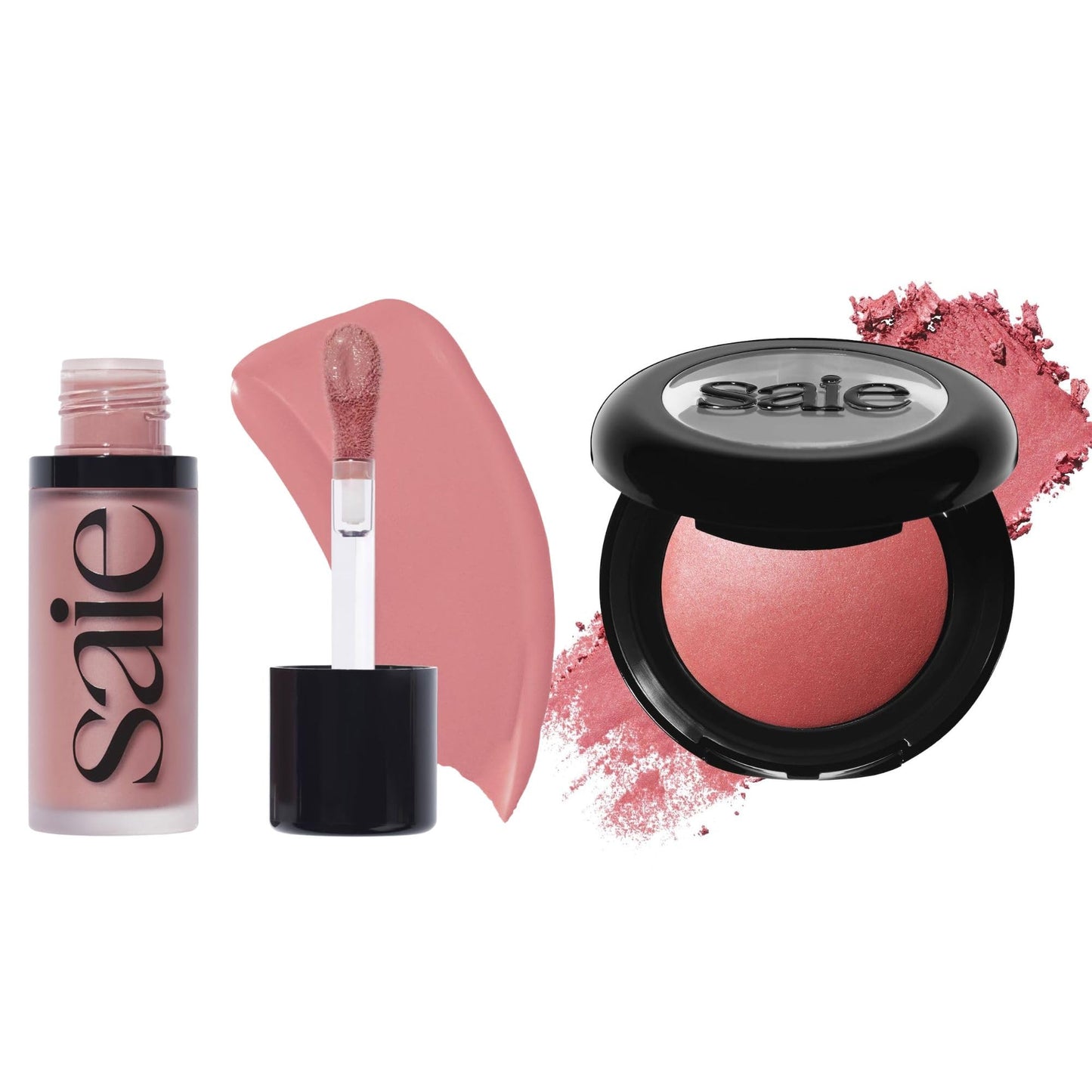 Saie Cheek Flush Duo - Dew Liquid Blush (.40 oz, Lady), SuperSuede Baked Powder Blush (.01 oz, Mia) - Layerable, Skin-Nourishing Blushes for a Seamless Radiant Finish - Maple Wellness Supplements