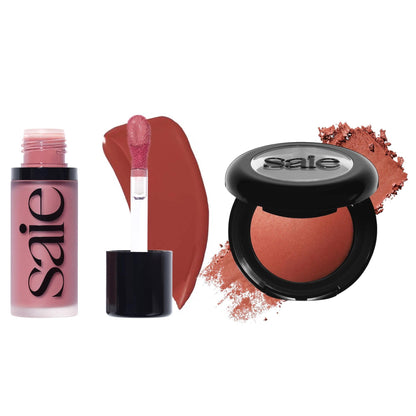 Saie Cheek Flush Duo - Dew Liquid Blush (.40 oz, Spicy), SuperSuede Baked Powder Blush (.01 oz, Ciao) - Layerable, Skin-Nourishing Blushes for a Seamless Radiant Finish - Maple Wellness Supplements
