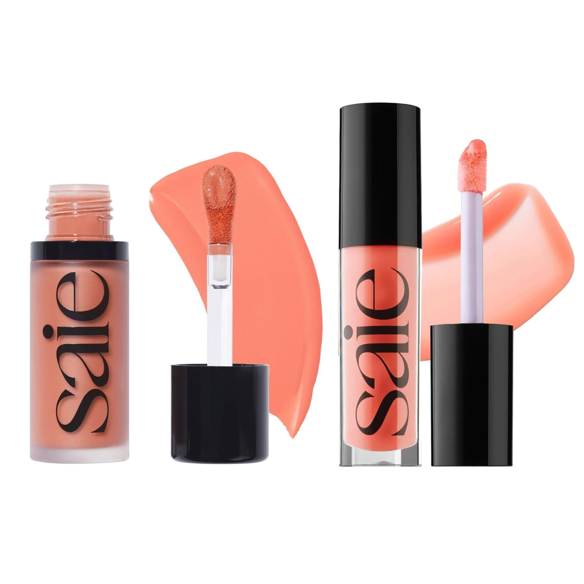 Saie Dewy Glow Duo - Dew Liquid Blush - (.40 oz, Hottie), Glossybounce Lip Gloss-Oil Hybrid (.17 oz, Splash) - Hydrating, Vegan Makeup for Radiant Cheeks & Lips - Maple Wellness Supplements
