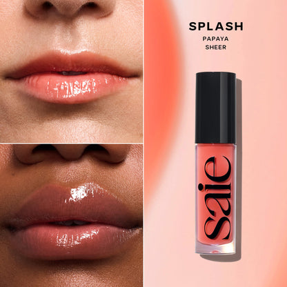 Saie Dewy Glow Duo - Dew Liquid Blush - (.40 oz, Hottie), Glossybounce Lip Gloss-Oil Hybrid (.17 oz, Splash) - Hydrating, Vegan Makeup for Radiant Cheeks & Lips - Maple Wellness Supplements