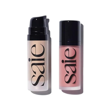 Saie Dewy Glow Duo - Dew Liquid Blush Lady (.40 oz), Mini Glowy Super Gel Warmglow (.5 oz) - Radiant Cheek Tint & Illuminating Primer for a Natural, Lit-From-Within Finish - Maple Wellness Supplements