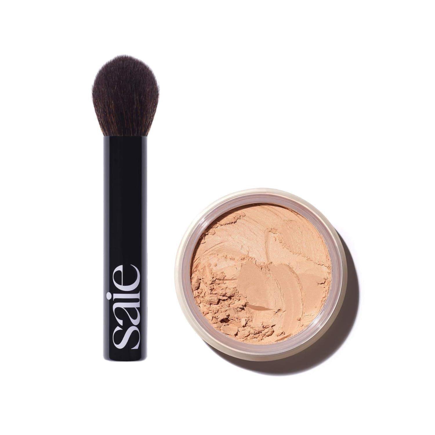 Saie Face Powder Duo, Medium - The Fluffy Brush, Soft, Multi-Use Targeted Powder Brush With Tapered Tip & Airset Radiant Loose Setting Powder, Translucent Medium (0.14 oz) - Vegan, Cruelty-Fee - Maple Wellness Supplements