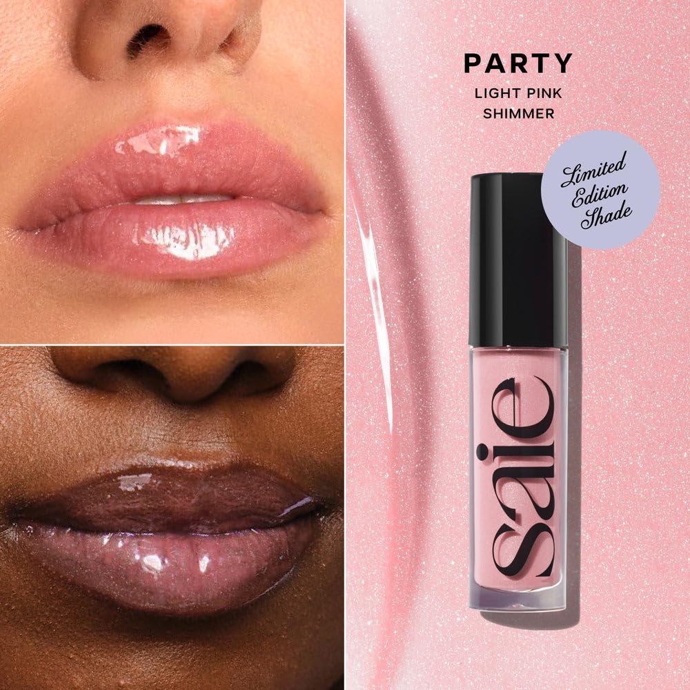 Saie Glossybounce High-Shine Hydrating Lip Gloss Oil - Sheer Tinted Lip Oil with Hyaluronic Acid + Jojoba Oil for Long-Lasting Moisture (.17 oz) (Disco + Bounce) - Maple Wellness Supplements