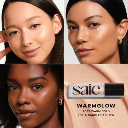 Saie Glowy Super Gel Warmglow Duo - Lightweight Illuminator & Makeup Primer for Glowing Skin - Soft Warm Gold (1 oz & 0.5 oz) - Maple Wellness Supplements