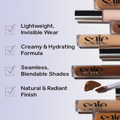 Saie Hydrabeam Under Eye Brightener - Sheer + Hydrating Concealer with Glycerin, Squalane + Cucumber Extract - Brightening Under Eye Concealer + Corrector for Even, Glowing Skin - Shade 6 (0.2 oz) - Maple Wellness Supplements