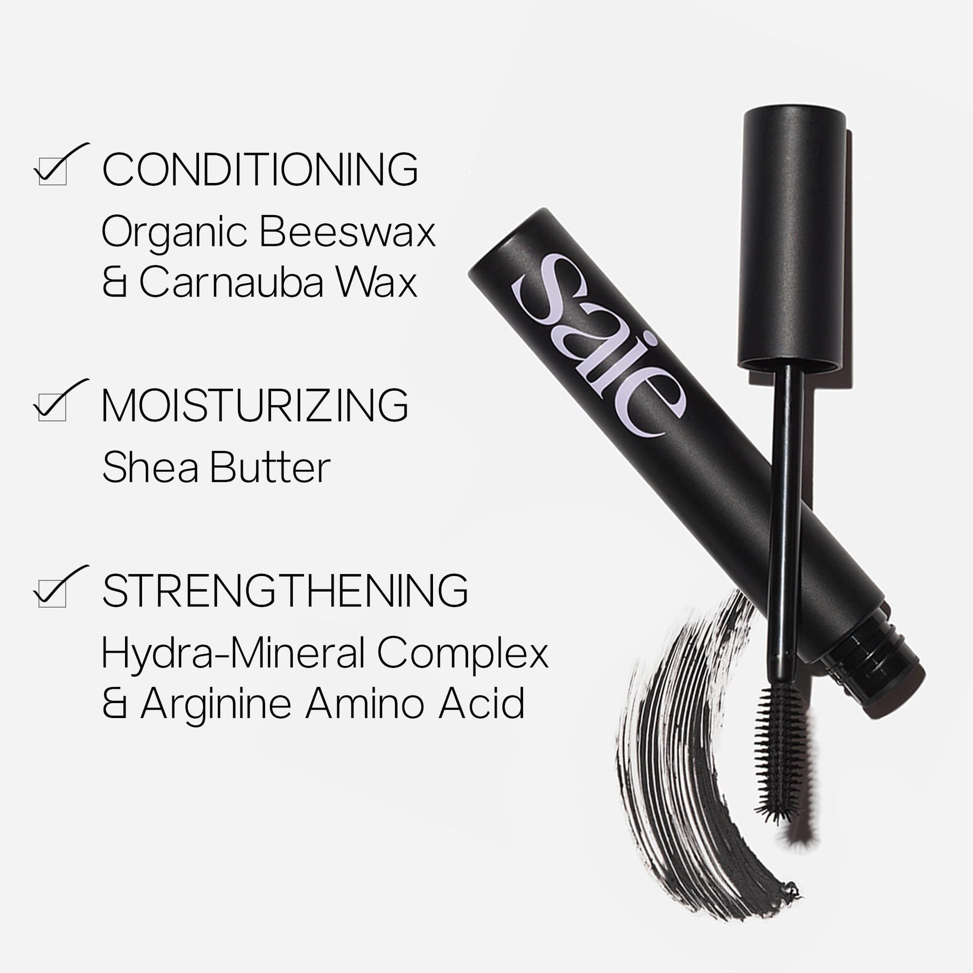 Saie Mascara 101 - Lash Lengthening Mascara for Thick, Bold, Lifted Lashes - Buildable Eye Makeup Formulated to Strengthen and Condition with Rich Nutrients - Black (0.31 oz) - Maple Wellness Supplements