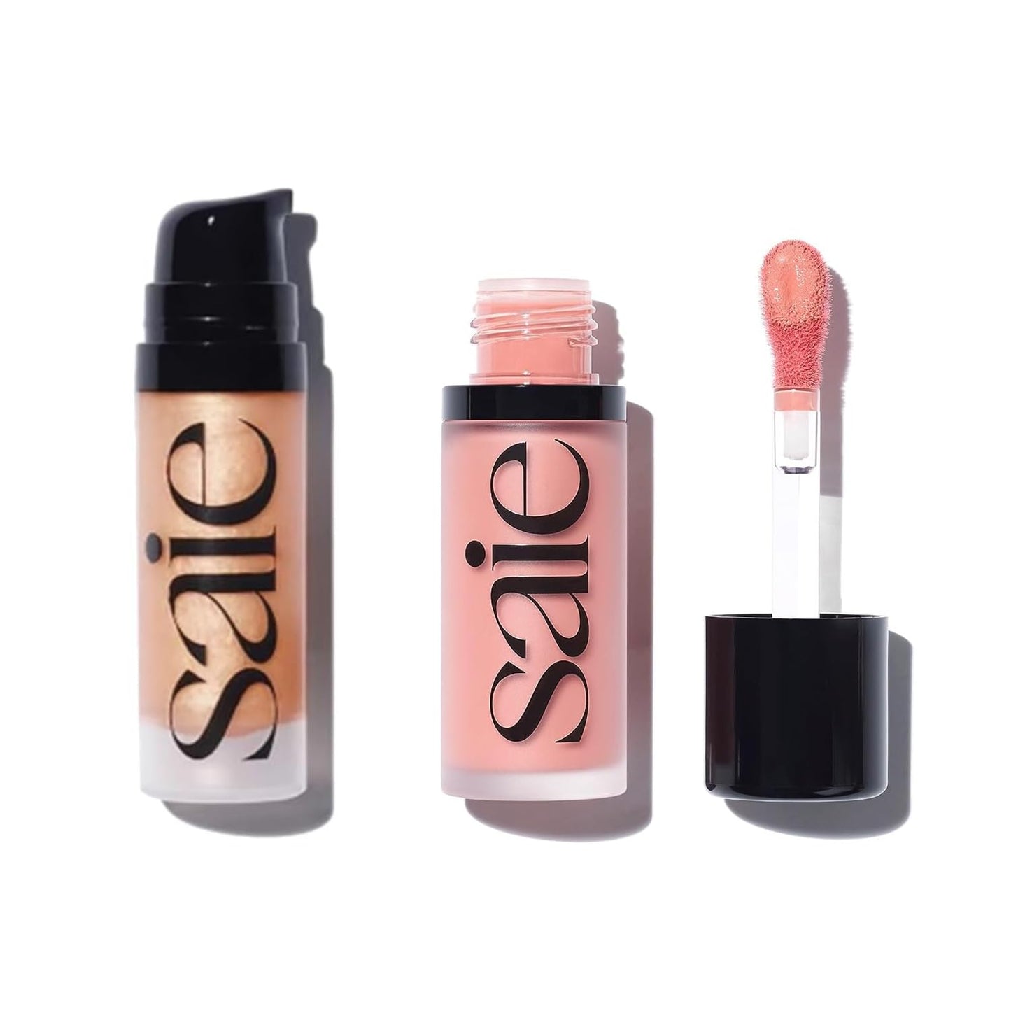 Saie Mini Glowy Super Gel Lightweight llluminator & Makeup Primer - Sunglow (0.5 oz) + Dew Blush - Lightweight Liquid Blush with a Blendable + Buildable Cream Finish - Rosy (.40 oz) - Maple Wellness Supplements