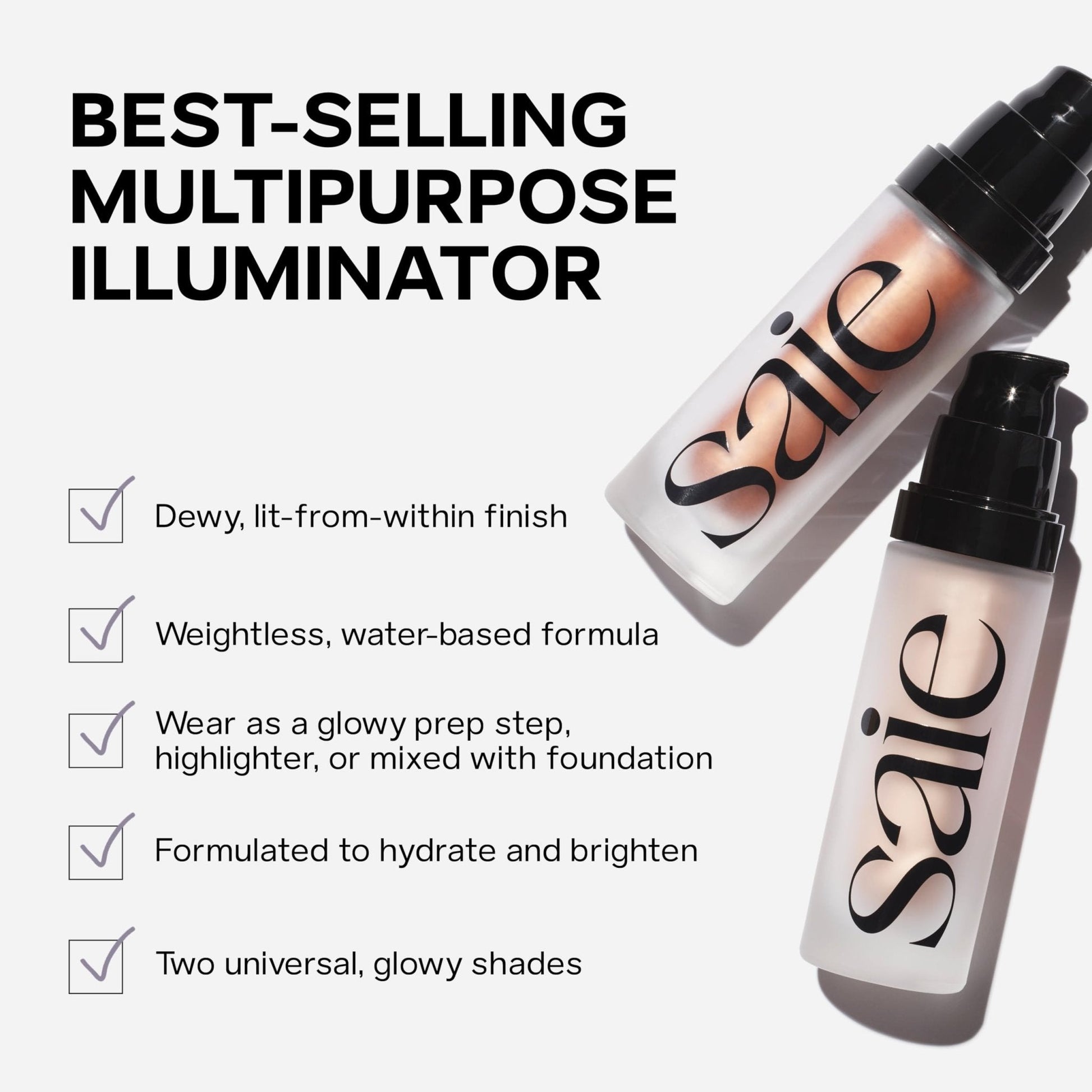 Saie Mini Glowy Super Gel Lightweight llluminator & Makeup Primer - Sunglow (0.5 oz) + Dew Blush - Lightweight Liquid Blush with a Blendable + Buildable Cream Finish - Sweetie (.40 oz) - Maple Wellness Supplements