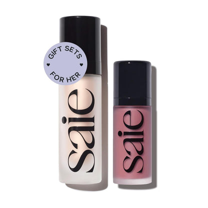 Saie Radiant Glow Duo - Dew Liquid Blush (Chilly, .40 oz) + Glowy Super Gel (Starglow, 1 oz) - Hydrating Cream Blush & Illuminating Primer for a Luminous, Natural Finish - Maple Wellness Supplements