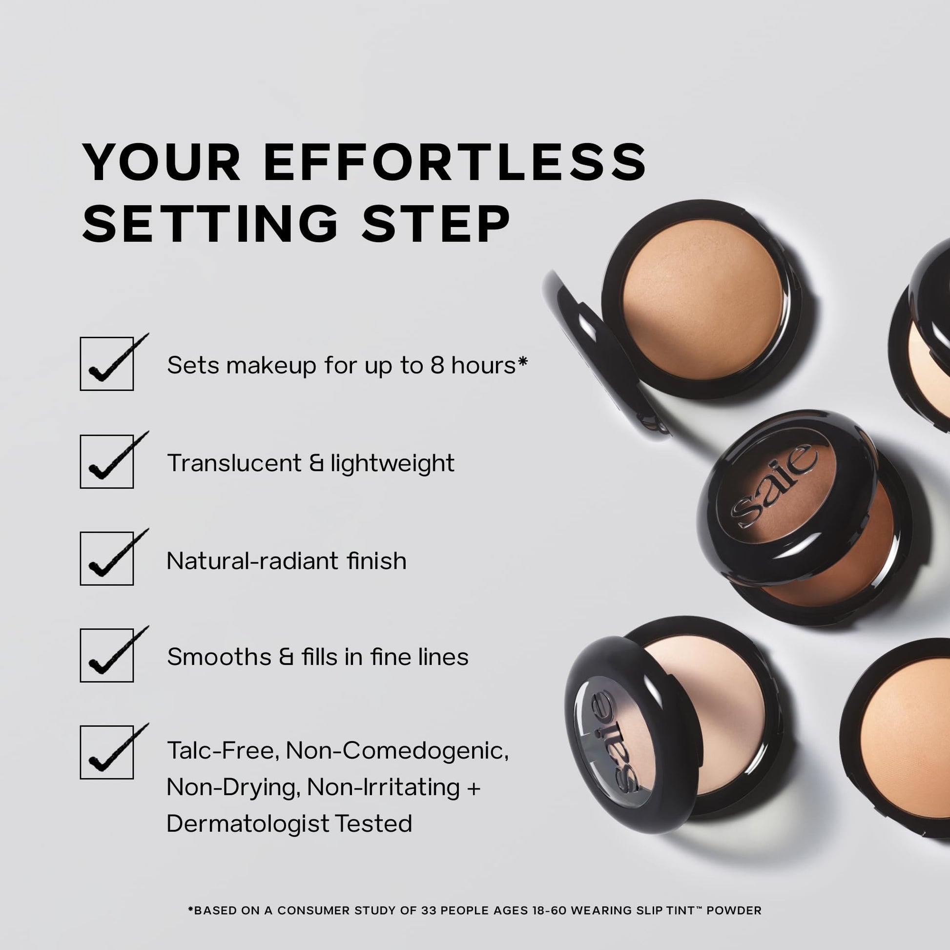 Saie Slip Tint Baked Setting Powder - Translucent Powder for Face Makeup with a Natural-Radiant Finish - Blurs, Brightens & Smooths Complexion - Translucent 2 - Light to Medium (0.24 oz) - Maple Wellness Supplements