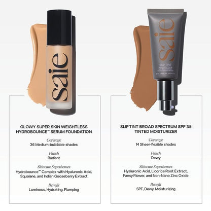 Saie Slip Tint Tinted Moisturizer with SPF 35 - Light Coverage, Glowy Skin Tint & Mineral Sunscreen for Face with Hydrating Hyaluronic Acid - Summer Makeup Essential - Shade Three + Half (1.35 oz) - Maple Wellness Supplements