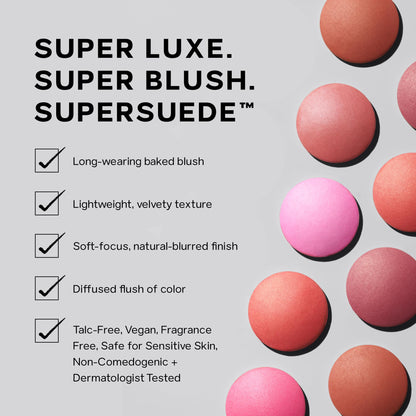 Saie SuperSuede Baked Blush - Talc-Free Powder Blush for Cheeks Infused with Hyaluronic Acid, Glycerin + Squalane - Hydrating Face Makeup for a Natural, Diffused Flush of Color - Ciao (0.1 Ounce) - Maple Wellness Supplements
