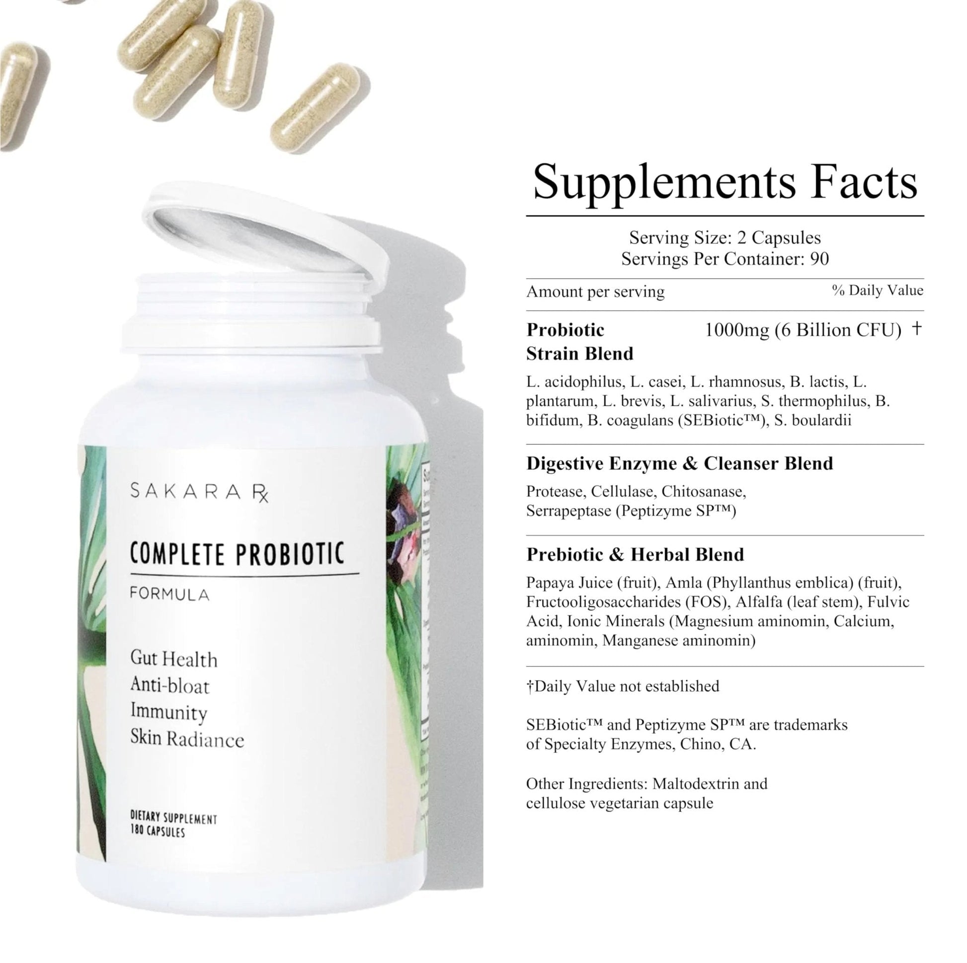 SAKARA Complete Probiotic - Prebiotics and Probiotics for Women Digestive Health Supplements, Supports Bloating, Immune System & Skin Radiance, Gut Health for Women with 3 Billion CFU's - 180 Capsules - Maple Wellness Supplements
