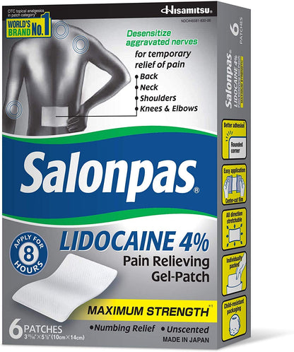 Salonpas LIDOCAINE (5 Pack Bundle) Pain Relieving Maximum Strength Gel Patch! - Maple Wellness Supplements