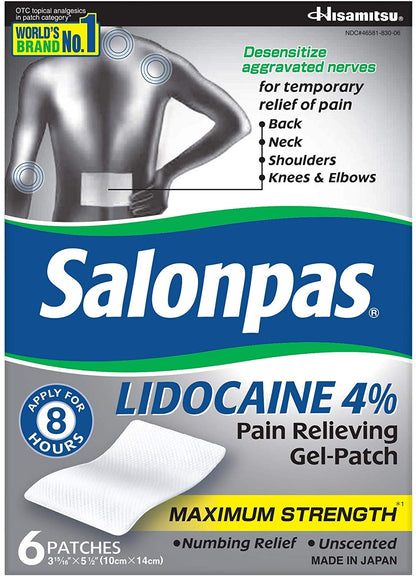 Salonpas LIDOCAINE (5 Pack Bundle) Pain Relieving Maximum Strength Gel Patch! - Maple Wellness Supplements