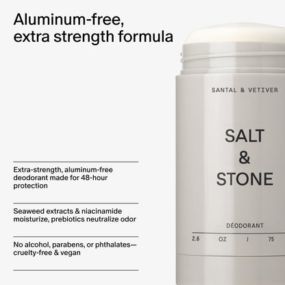 Salt & Stone Aluminum Free Deodorant | Extra Strength 48 Hour Protection for Women & Men | Made with Seaweed Extracts, Niacinamide & Prebiotics | Santal & Vetiver - Maple Wellness Supplements