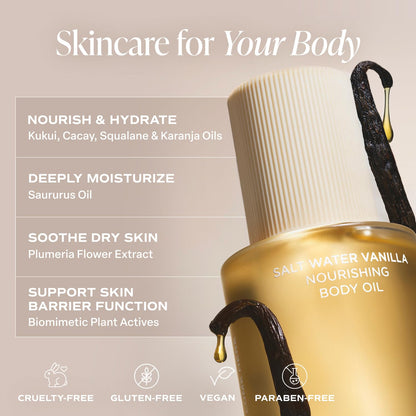 Saltair Body Oil - Luxurious Salt Water Vanilla After Shower and Bath Oil for Women and Men. Botanical, Non-Greasy - Maple Wellness Supplements