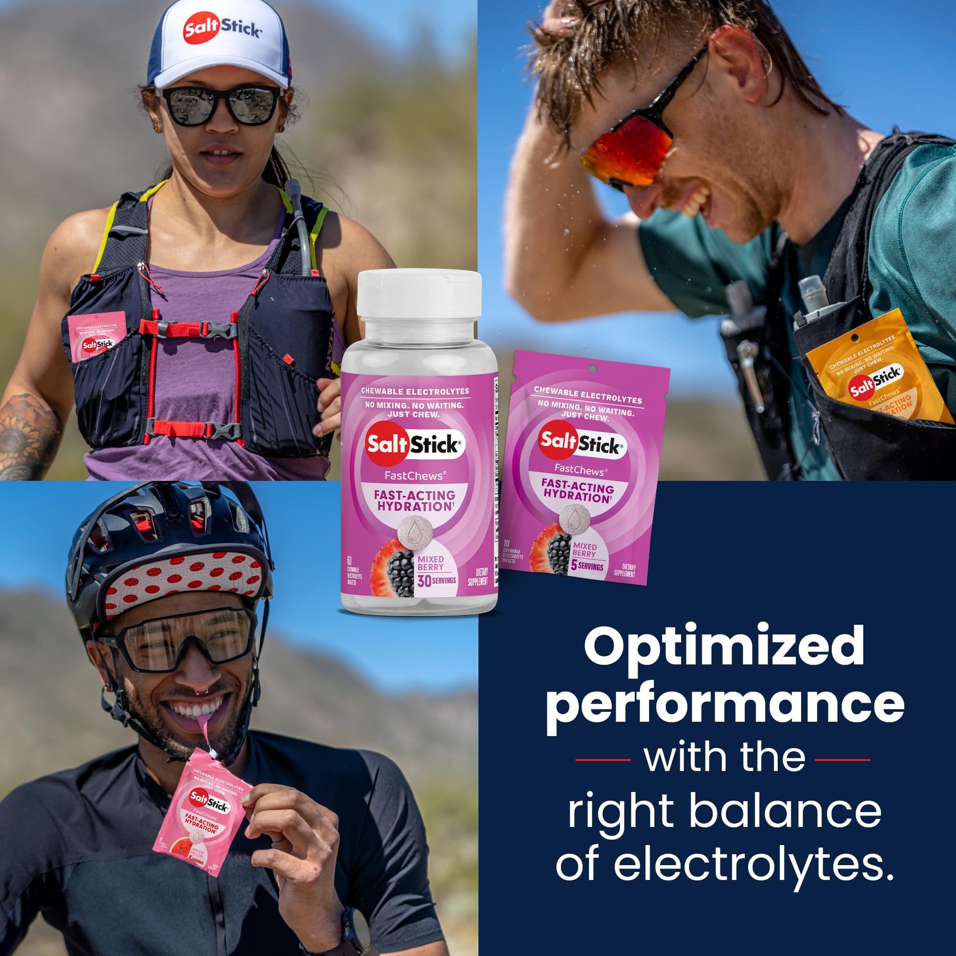 SaltStick Electrolyte FastChews - 60 Mixed Berry Chewable Tablets - Salt Tablets for Running and Hydration, Electrolyte Chews - 60 Count Bottle - Maple Wellness Supplements