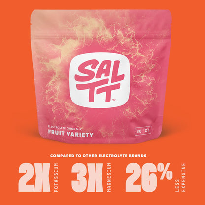 SALTT Electrolytes Powder Packets, Fruit Variety Pack (30 Packets) - Magnesium, Potassium, Sodium, Trace Minerals - Vegan, Sugar Free, Gluten Free - Travel Essentials - Made in USA - Maple Wellness Supplements