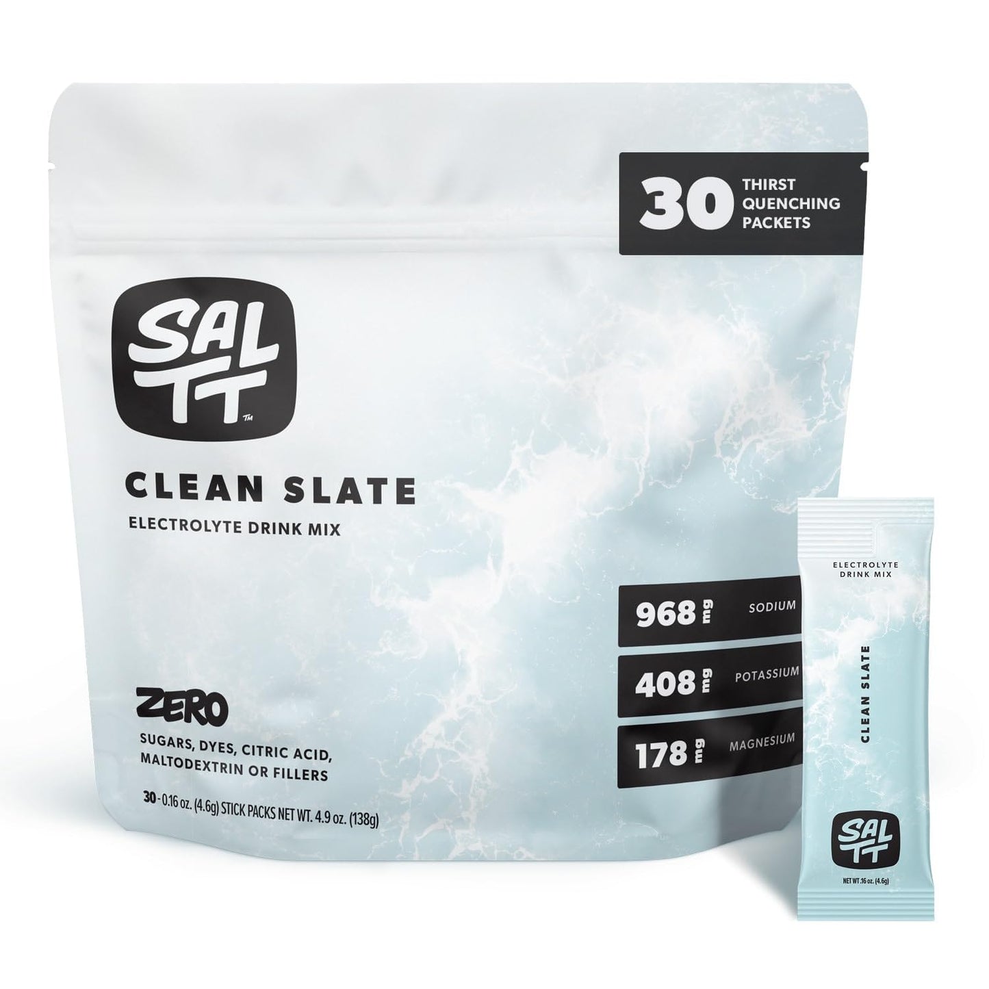 SALTT Electrolytes Powder Unflavored Drink Mix - Clean Slate - 30 Hydration Packets - Magnesium, Potassium, Sodium, Trace Minerals - Zero Sugar - Maple Wellness Supplements