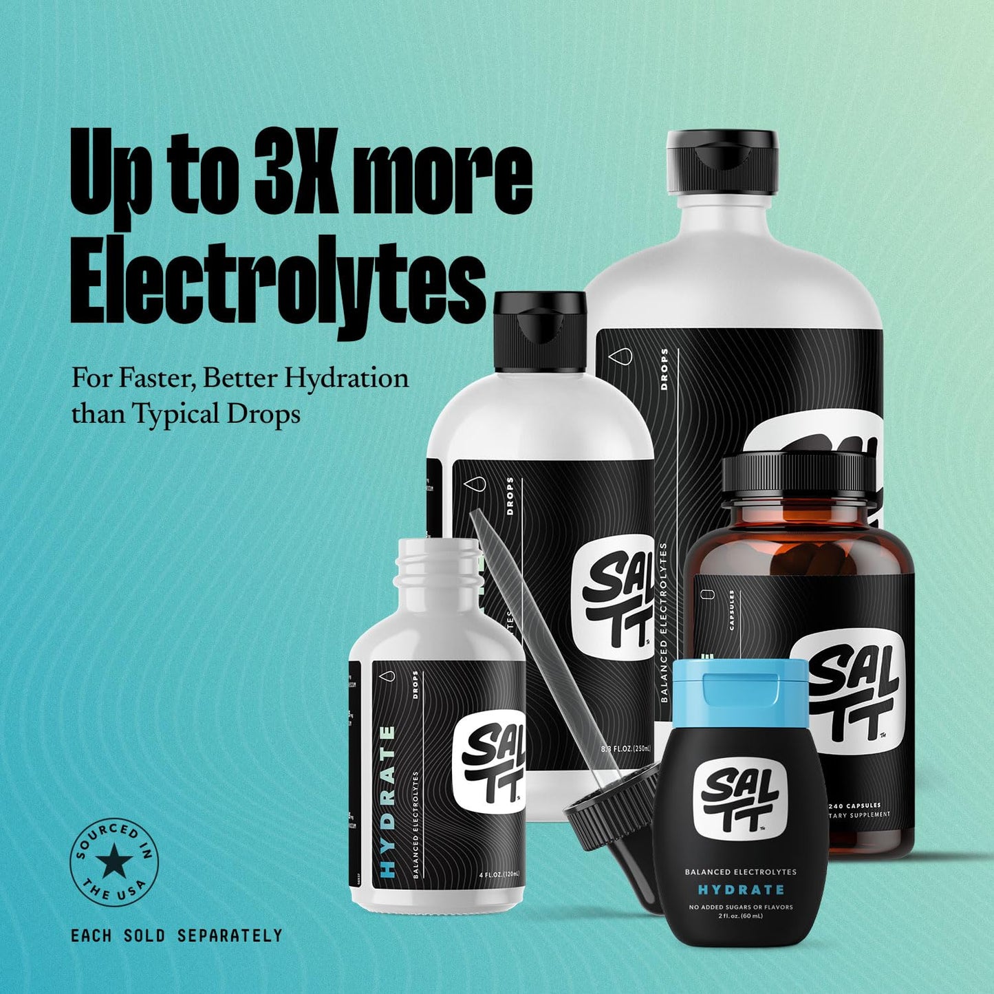 SALTT - Hydrate (4 oz) - Electrolytes Drops - Energy Boost - Sodium, Potassium, Magnesium, Zinc, Copper - Unflavored - Ultra Low Carb - Zero Sugar, Vegan, - Maple Wellness Supplements