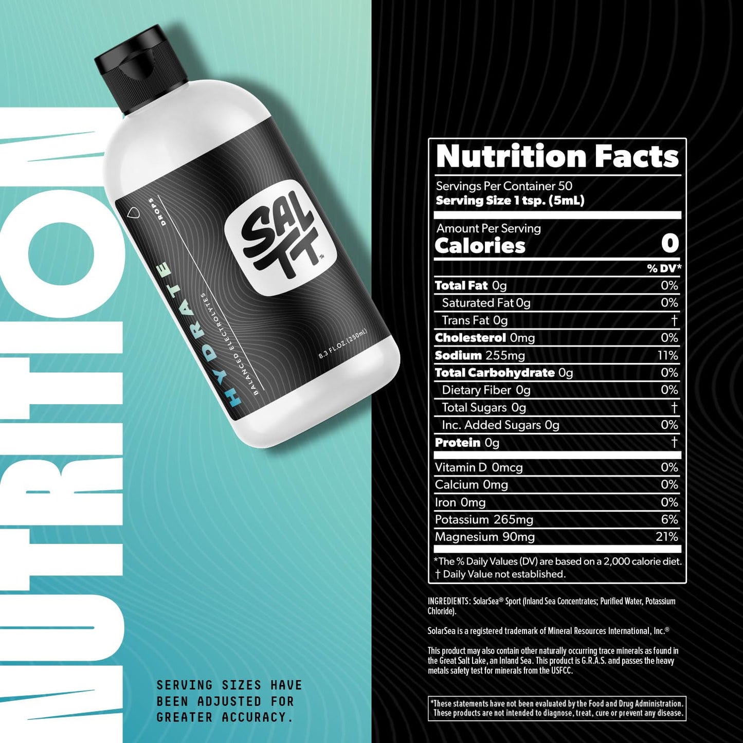 SALTT - Hydrate (8.3 oz) - Electrolytes Drops - Energy Boost - Sodium, Potassium, Magnesium, Zinc, Copper - Unflavored - Ultra Low Carb - Zero Sugar, Vegan, Gluten Free, Non GMO - By Keto Chow - Maple Wellness Supplements