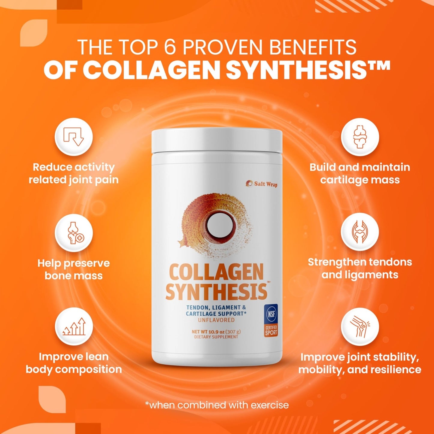 SaltWrap Collagen Synthesis - Collagen Peptides for Joints with Fortigel, Tendoforte, Best Collagen Powder for Tendons, Ligaments - Maple Wellness Supplements